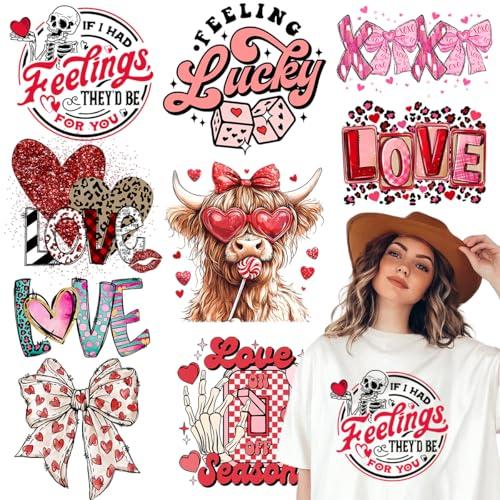 Kaciola 9 Sheets Valen-Tine Iron on Transfers, Pink Valen-Tine DTF Transfers Ready to Press Iron on Decals for T Shirts Hoodie DIY Crafts
