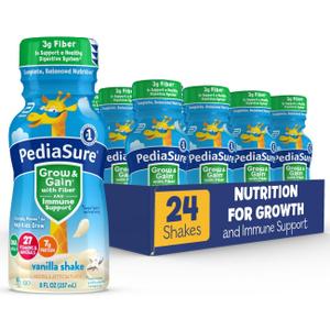 PediaSure Grow & Gain with Fiber Nutritional Shake for Kids, 7g Protein, 3g Fiber to Support a Healthy Digestive System, DHA Omega-3, Non-GMO, Vanilla, 8-fl-oz Bottle, Pack of 24, Best By: June 1, 2026