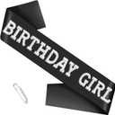 2 x Elegant Birthday Girl Sash, Black Satin with Pearls Rhinestones Decorations, Disco Bday, 10th, Official Teenager, Sweet 16, Finally 21, or Any Other Birthday Party