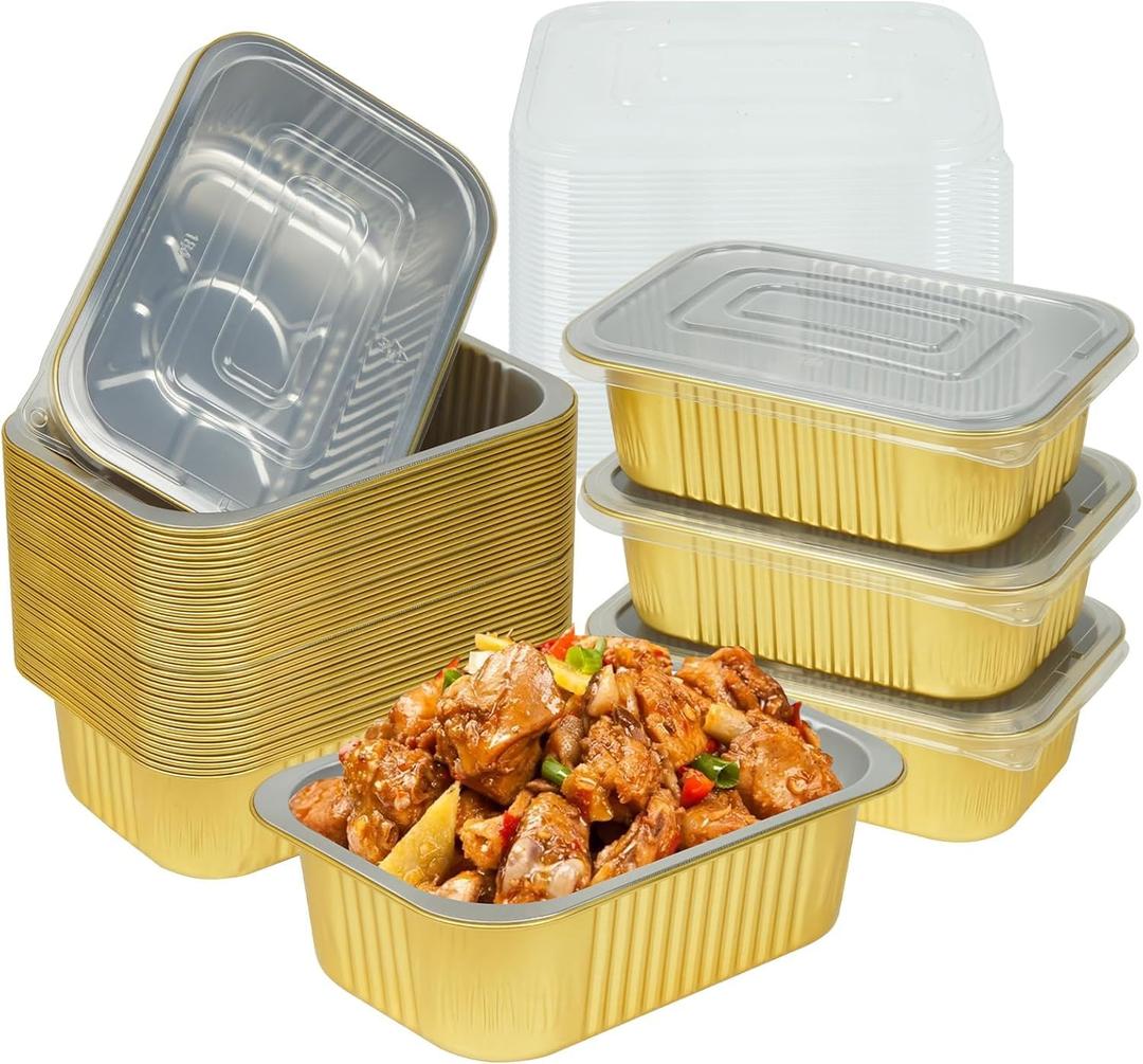 40 Pack 1.5 LB 7.2"5"1.8" Aluminum Pans with Lids Heavy Duty, 25 Ounce Aluminum Food Containers Disposable Tin Foil Pans with Lids for Baking, Meal Prep, Freezer, Heating and Takeout
