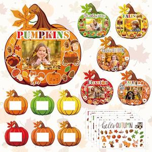 36 Sets Fall DIY Picture Frames Craft Kit 6.8 x 6.3 Inch Autumn Pumpkin Photo Frames Ornaments with Autumn Stickers for Thanksgiving Decorations Fall Party Gifts Home Activities