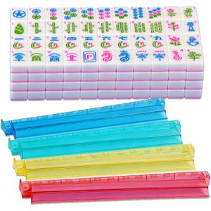 American Mahjong Tile Set Pink 166 Mahjong Tiles 1.2-inch American Mahjong Tile Set Equipped with 4PCS Mahjong Racks with Pushers, 1.2 x 0.9 x 0.5 inches