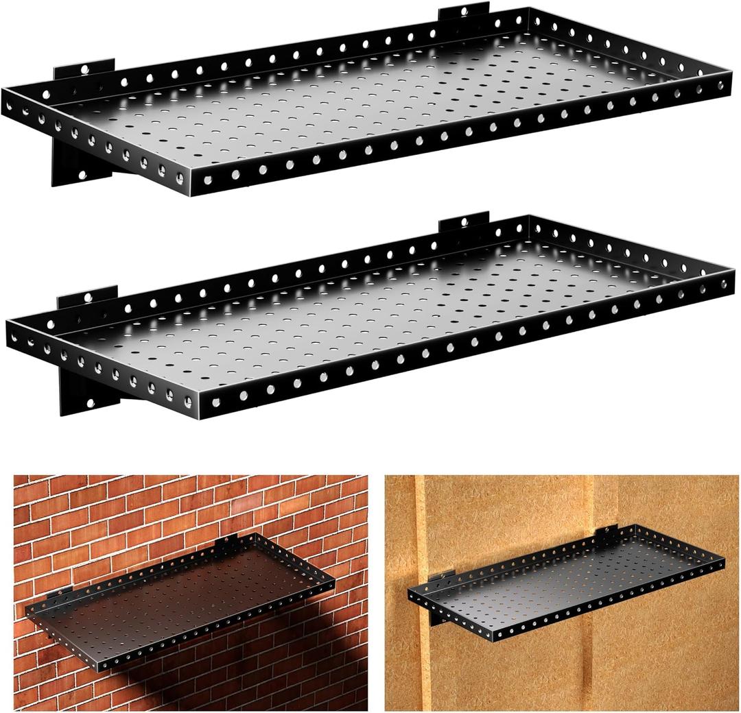 Garage Wall Shelving 2-Pack, 24"x12" Wall Mounted Shelves, Black | Heavy Duty, Metal Garage Shelving Wall Mounted, for Garage & Workshop Storage, Total 200 lbs Load Capacity