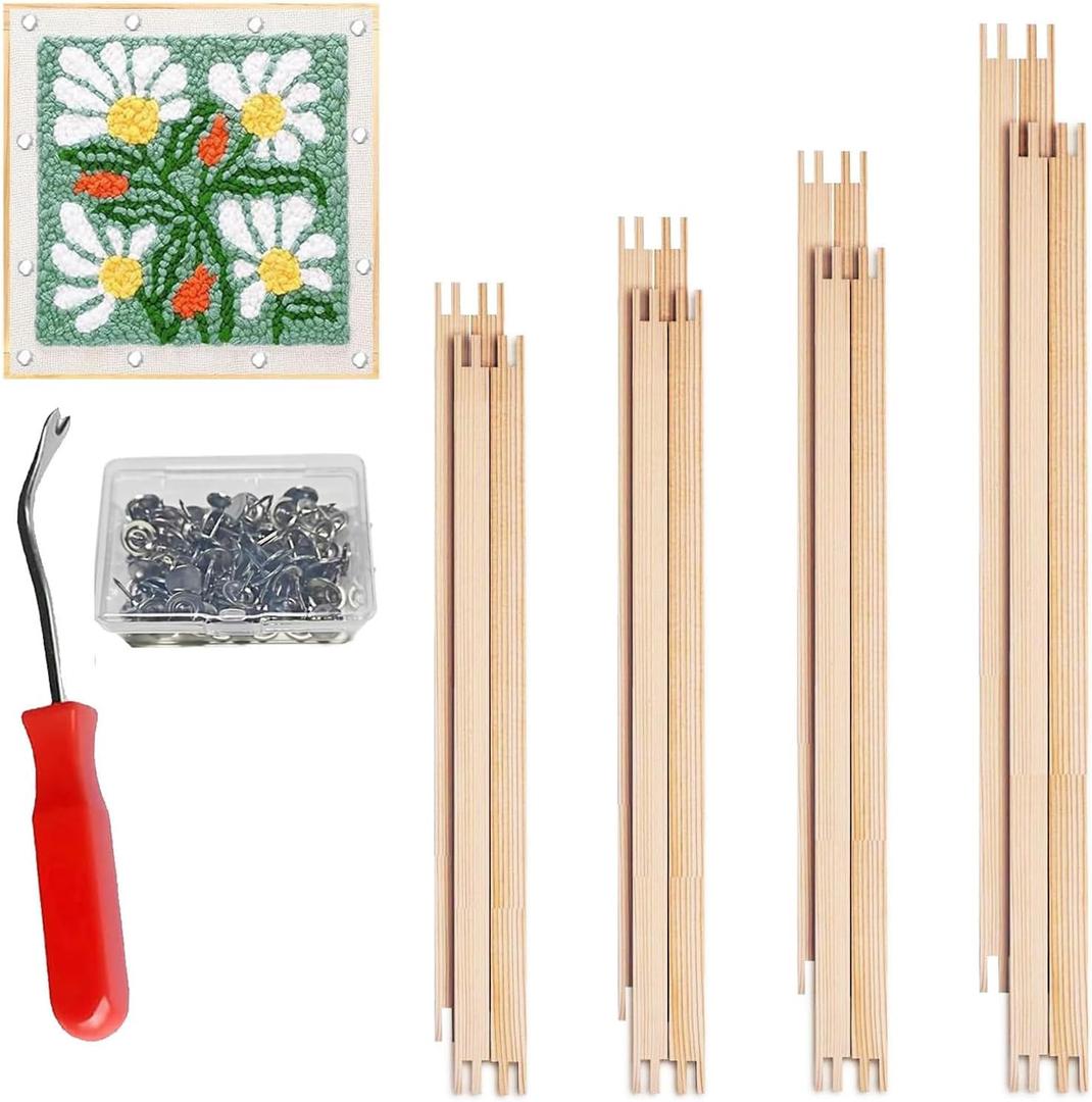 16 Pcs 4 Sets Stretcher Bars for Needlework Canvas Stretcher Bars 10 Different Size Combinations Embroidery Stretcher Bars for Cross Stitch Frame Set with Thumbtack and Remover Tool(Small Size)