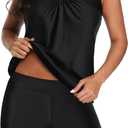 Tempt Me Women Two Piece Tankini Swimsuits Blouson Modest Swim Top Boyshort Bathing Suits (X-Large, Black)