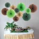 11 Pcs Hanging Paper Fans Decoration Green and Brown Paper Flowers Deco Tropical Jungle Birthday Party Decorations for Summer Safari Carnival Party Supplies