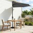 JEAREY 9ft Half Umbrella Outdoor Patio Umbrella Market Umbrellas with Crank, 1/2 Round Wall Umbrella 5 Sturdy Ribs UV Protection for Pool Garden Balcony Deck, Gray