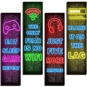 Neon Gaming Wall Art Set for Boys Bedroom