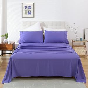 Whitney Home Textile King Size Sheet Set - Luxury Soft Comfy Bed Sheets, Breathable Cooling Hotel Bedding for Women Men, Extra Deep Pocket, Easy-Fit, Oeko-Tex, Wrinkle Free, Set of 3 - Peri Purple