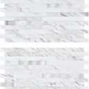 Midcard 20 Sheet Peel and Stick Backsplash, White Marble PVC Wall Tile for Kitchen Backsplash (White Marble With Metallic Silver)