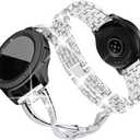 SUPOIX Compatible for Samsung Galaxy Watch 7 6 5 4 40mm 44mm /Galaxy Watch FE 2024/Galaxy2 Pack 20mm Women Jewelry Bling Metal Replacement Strap (Silver)