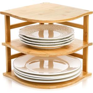 Goaste 3-Tier Bamboo Corner Shelf, Kitchen Countertop Storage Organizer, Cabinet Plate Rack for Pantry Organization, Bathroom, Desktop, 9.5 x 9.5 x 9.5 Inch