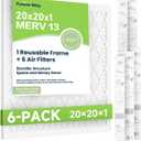 Future Way 20x20x1 Air Filters, 6-Pack with Reusable Frame, MERV 13, MPR 1900 AC Furnace Filters, Space Saving & Cost-effective