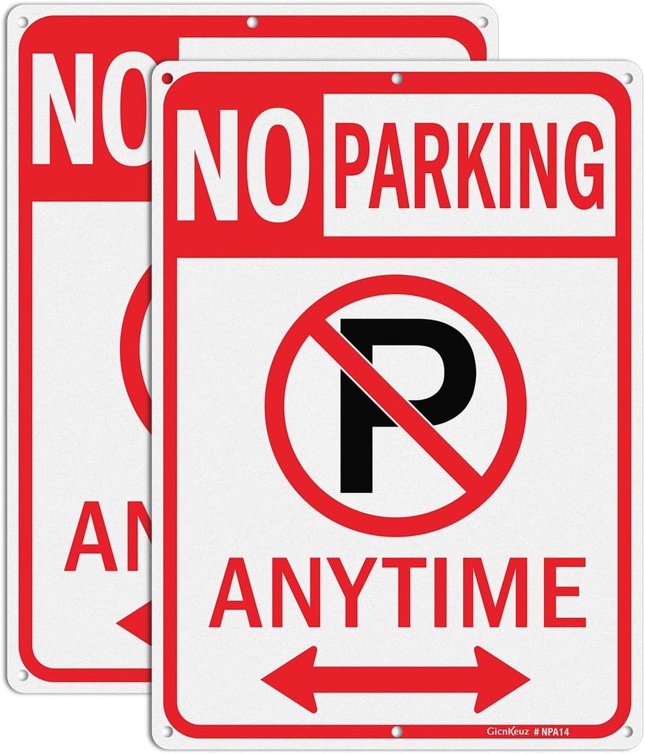 GicnKeuz Large No Parking Anytime Sign with Arrows, 14x10 Inches No Parking Sign, Reflective Aluminum, Fade Resistant/Waterproof, Indoor or Outdoor Use (2-Pack)