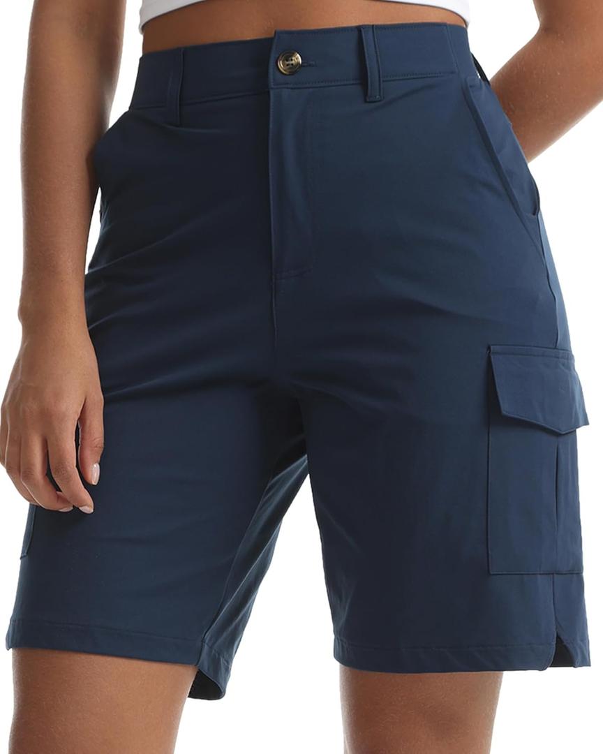 Women's Lightweight Hiking Cargo Shorts for Running Athletic Camping Travel Golf - Water Resistant with 5 Pockets (Blue) XL