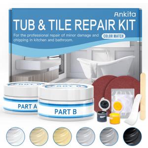 Fiberglass Tub Repair Kit (Color Match), 3.7oz Fiberglass Shower, Porcelain Sink and Acrylic Bathtub Repair Kit, Quick to Fix Cracks, Chips, Dents, Holes on Bath Tub & Toilet, Almond/Biscuit/Bone