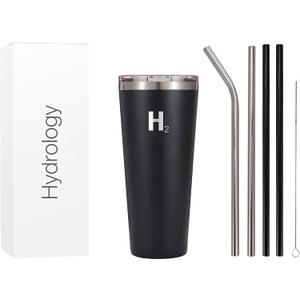 H2 HYDROLOGY Classic Tumbler | Tumbler With Lid and Four Straws | Double Wall Vacuum Insulated & Stainless Steel Water Tumbler | Anti-Slip Tumbler for Coffee, Water, Tea (32 oz, Black)