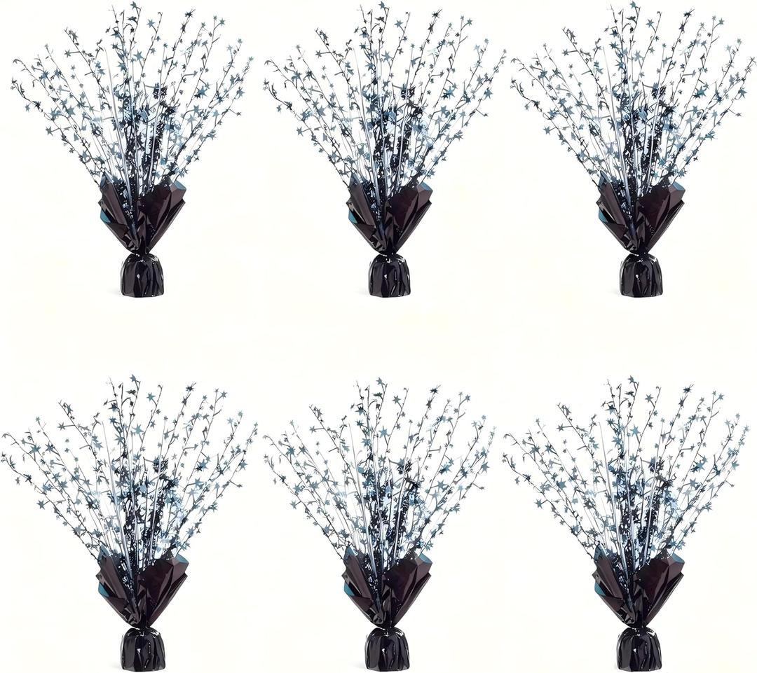 6 Pack Metallic Foil Spray Centerpiece Stars for Wedding, Birthday, Anniversary, Christmas Table Decor, Holiday Festival Baby Shower Graduation Mantle Party Decorations (Black SF)