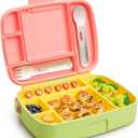 Munchkin Lunch Bento Box for Kids and Toddlers, Includes Stainless Steel Utensils, BPA-Free, 18 Months and Up, Pink/Green/Yellow
