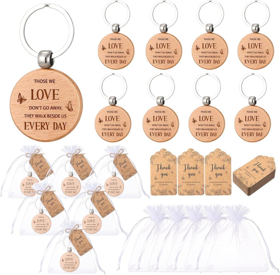 Nosiny 50 Sets Funeral Favors for Guest Wooden Keychain with Kraft Bulk in Loving Memory Sympathy Gifts Thank You Cards Organza Bags for Family Church Memorial Souvenirs Celebration of Life Gifts