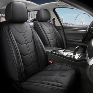 Priprilod Car Seat Covers Full Set, Black Waterproof Leather 5 Seat Covers Automotive Seat Cushion Seat Protectors Universal for Most Cars Trucks Atvs Advs Caravans Car Seat Covers Full Set
