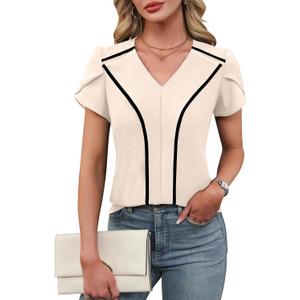 BMJL Womens Blouses Dressy Casual Short Sleeve Shirts Work Business Outfit Trendy Summer Tops (White, L)