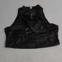 Women's Faux Leather Tank Top High Neck Cut Out Buckle Front Slim Fit Y2k Crop Tops (XX-Large, Black)