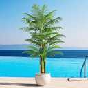 Keeplush 7ft Tall Triple Golden Cane Palm Artificial Tree Large Tropical Palm Tree UV Resistant Fake Plant in Pot for Indoor Outdoor Big House Living Room Outside Patio Office Home Decor 1Pack