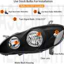 Pair Headlight Assembly Set For 2003 2004 2005 2006 2007 2008 Toyota Corolla CE LE S Replacement Headlamps Matte Black Housing Clear Reflector and Lens Driver and Passenger Side Bumper light(LH&RH)