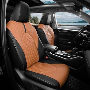 FEINEPRO 1:1 Custom Fit Seat Covers for Toyota Highlander 2020-2025 7 Seaters, Luxury Waterproof Full Set Seat Cover, Faux Leather Cars Interior Covers Protection-BlackBrown