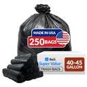 Reli. 40 to 45 Gallon Trash Bags Heavy Duty | 250 Trash Bags | Super Sizeable, Black, Garbage for Serious Cleanup