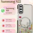 Lotadilo Cute Case for Samsung Galaxy S22 for Women Girls - Funny Design Compatible with Magsafe Magnetic Ring Holder Kickstand Art Flower Grass Fashion Pattern TPU Phone Covers