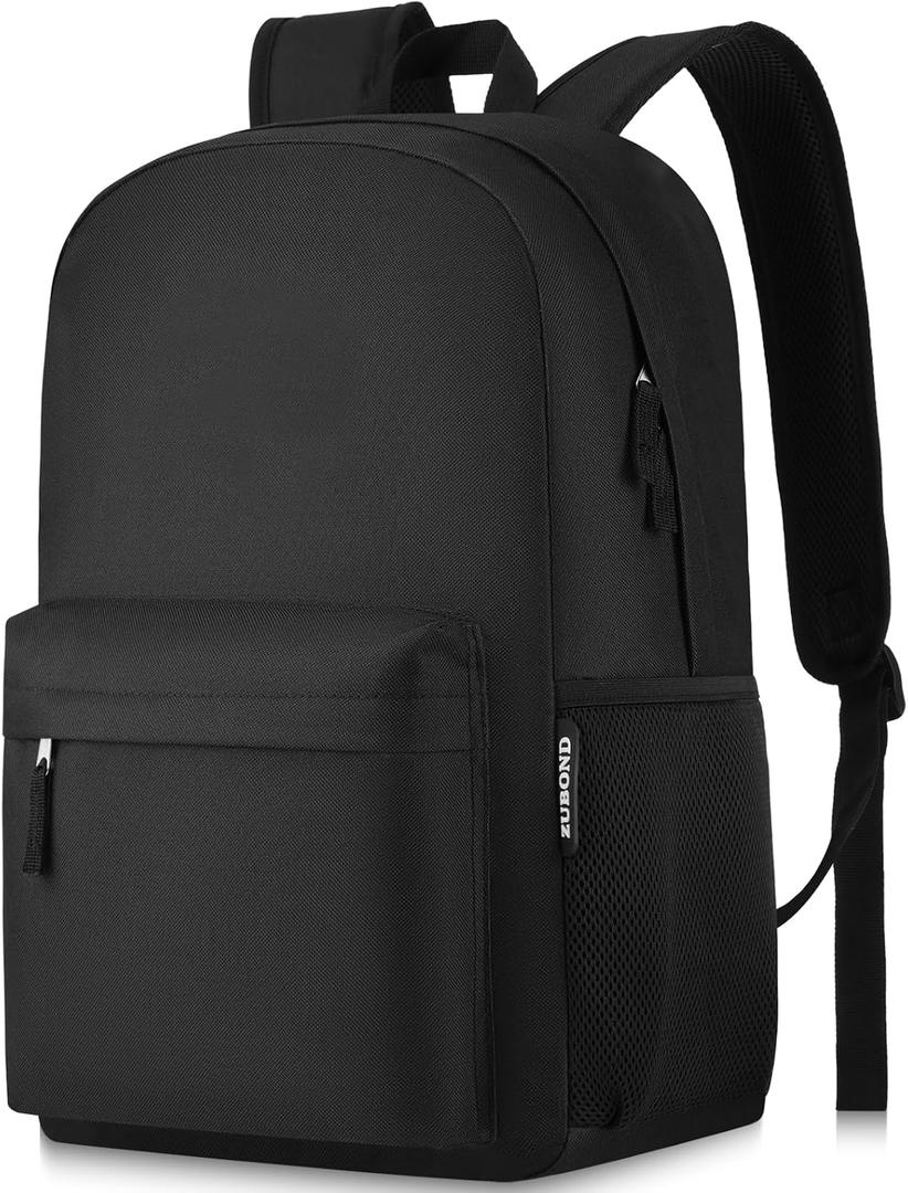ZUBOND Unisex Black Backpack for School & Travel - Lightweight Laptop Backpack Fits 15.6 Inch Notebook, Water Bottle Pocket - Ideal for Teens, College Students, Adults