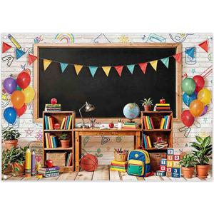Fabric 7x5ft Back to School Photography Backdrop First Day Blackboard Classroom Colorful Books Bookcase Graduation Background Kids Students Party Decorations Photo Props