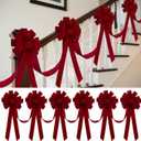 Suncalla 14 ft Christmas Bows Garland for Stairs Decoration Xmas Fence Outdoor Decor 6 Pcs 24 x 12 Inch Large Christmas Velvet Bows for Xmas Party Indoor Outdoor Fireplace Mantle Supplies(Burgundy)