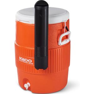 Igloo 10 Gallon Portable Sports Cooler Water Beverage Dispenser with Flat Seat Lid, Insulated Beverage Dispenser, Orange/ White