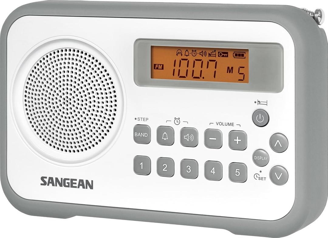 Sangean PR-D18GR AM/FM/Portable Digital Radio with Protective Bumper (White/Gray)