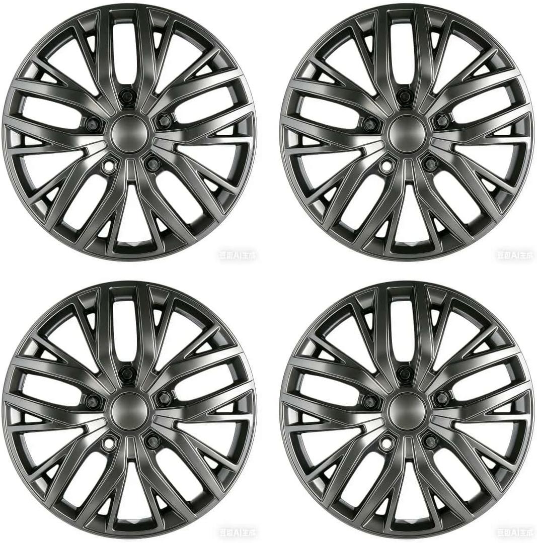16 Inch Hubcaps with Adjustable Steel Retention Rings, Premium ABS Universal Fit, Set of 4 Wheel Covers (Gunmetal Grey)