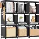 Mavivegue Book Shelf, 9 Cube Storage Organizer, DIY Bookcase, Metal Cube Bookshelf, Tall Book case for Bedroom, Living Room,Office, Closet Storage Organizer, Black Cubicle Storage Rack (9-Grid)