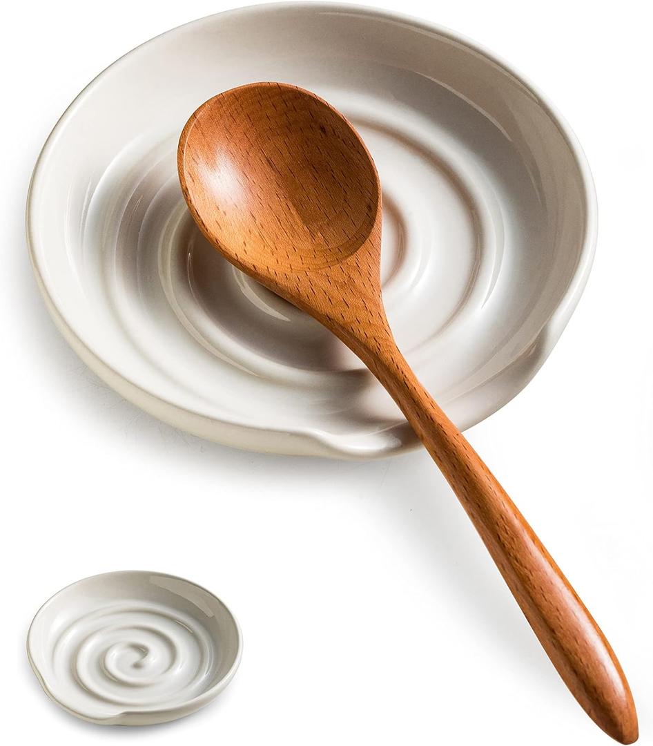 Spoon Holder, Ceramic Spoon Rest for Stove Top, Utensil Holder for Spatula, Coffee Spoon, Spoon Cradle, Kitchen Accessories for Stove, Christmas Gifts, White