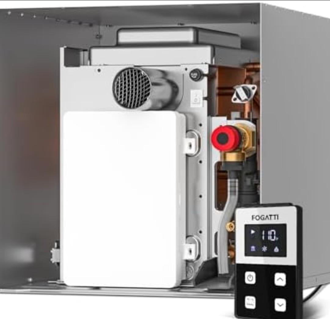 FOGATTI RV Tankless Water Heater, 3 Optional Door Sizes 15"x15", 15"x18" and 18"x18" for Refitment, DC 12V, Optimized Summer Comfort Performance, Ideal for RVers' Family Use, InstaShower 7