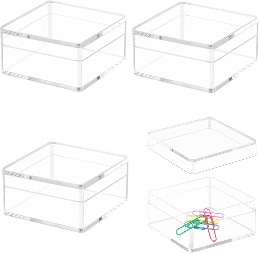 KissYou Acrylic Box Clear Display Boxes with Lids 4 Packs Square Cube Jewelry Storage Box Graduation Wedding Birthday Party Candy Boxes