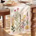 Artoid Mode Beige Soft Chain Embroidery Wild Floral Spring Table Runner, Seasonal Summer Kitchen Dining Table Decoration for Home Party Decor 13x90 Inch