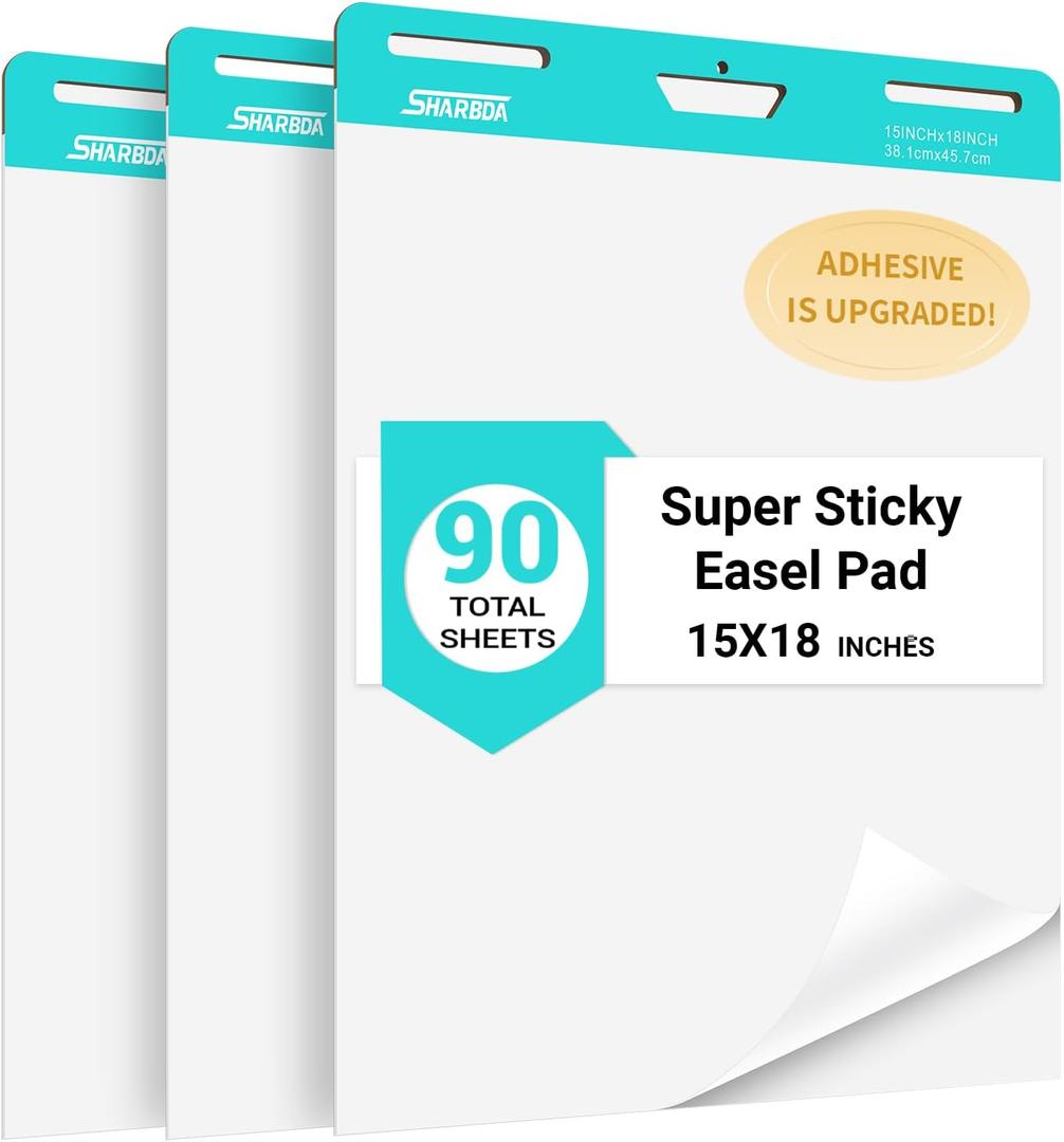 Sticky Mini Easel Pad, 15 x 18 Inches, Self Stick Flip Chart Paper,Sticky Chart Paper for Teachers, Anchor Chart Paper for Office, 30 Sheets/Pad, 3 Pad