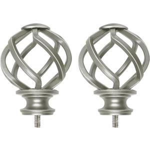 KAMANINA Replacement Finials for 1 or 7/8 Inch Curtain rods, Twisted Cage, M6 Screw Rod Finials, Antique Sliver, 2pcs