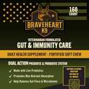 Braveheart K9 Gut & Immunity Care Dog Supplement, Veterinarian Formulated, Dual Action Prebiotic & Probiotic System, Fortified Soft Chew, 160 Count, BBD 10/31/2027