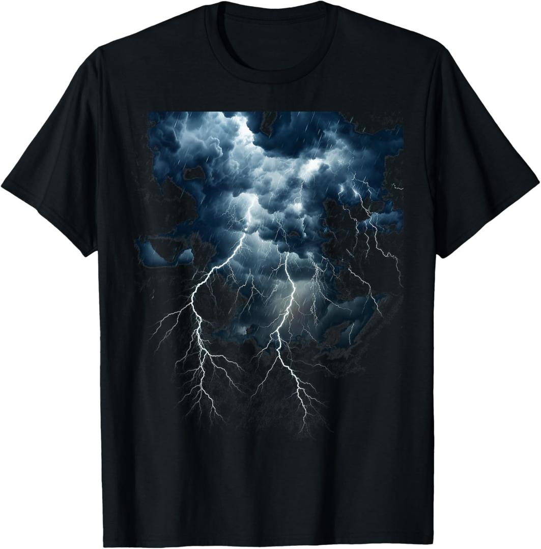 LIGHTNING Thunder and Lightning and Bolt Storm Cloud Strikes T-Shirt (Small, Black)