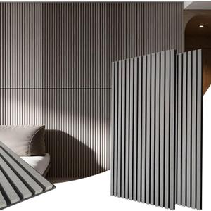 Grey Rubber Wood Veneer Acoustic Panels (2-Pack), 47.2" x 23.6" | Real Wood Surface Sound Absorbing Wall Panels, Waterproof Slat Paneling, Easy Glue or Screw Installation
