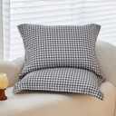 WARMDERN Buffalo Plaid Pillow Shams Checkered Pillowcase Gingham Pillow Covers Queen Standard Pillow Cases Soft Microfiber Pillow Cases Set of 2 Retro Farmhouse Pillowcase (White, Dark Grey, 20"x26") (26" x 20" (Pack of 2))