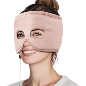 Heated Sinus Relief Mask for Sinus Pressure, Migraine & Headache  USB Corded Face Heating Pad with 3 Temperature Settings & 30-Min Auto Shut-Off, Pink